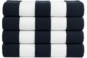Salt Earth Cotton Striped Beach Cabana Towel, 4 Pack - 30"x60" Quick Dry Towels, Pool Essentials, Travel, Gym & Bathroom Towels, Oversized Beach Vacation Essentials (Navy Blue)