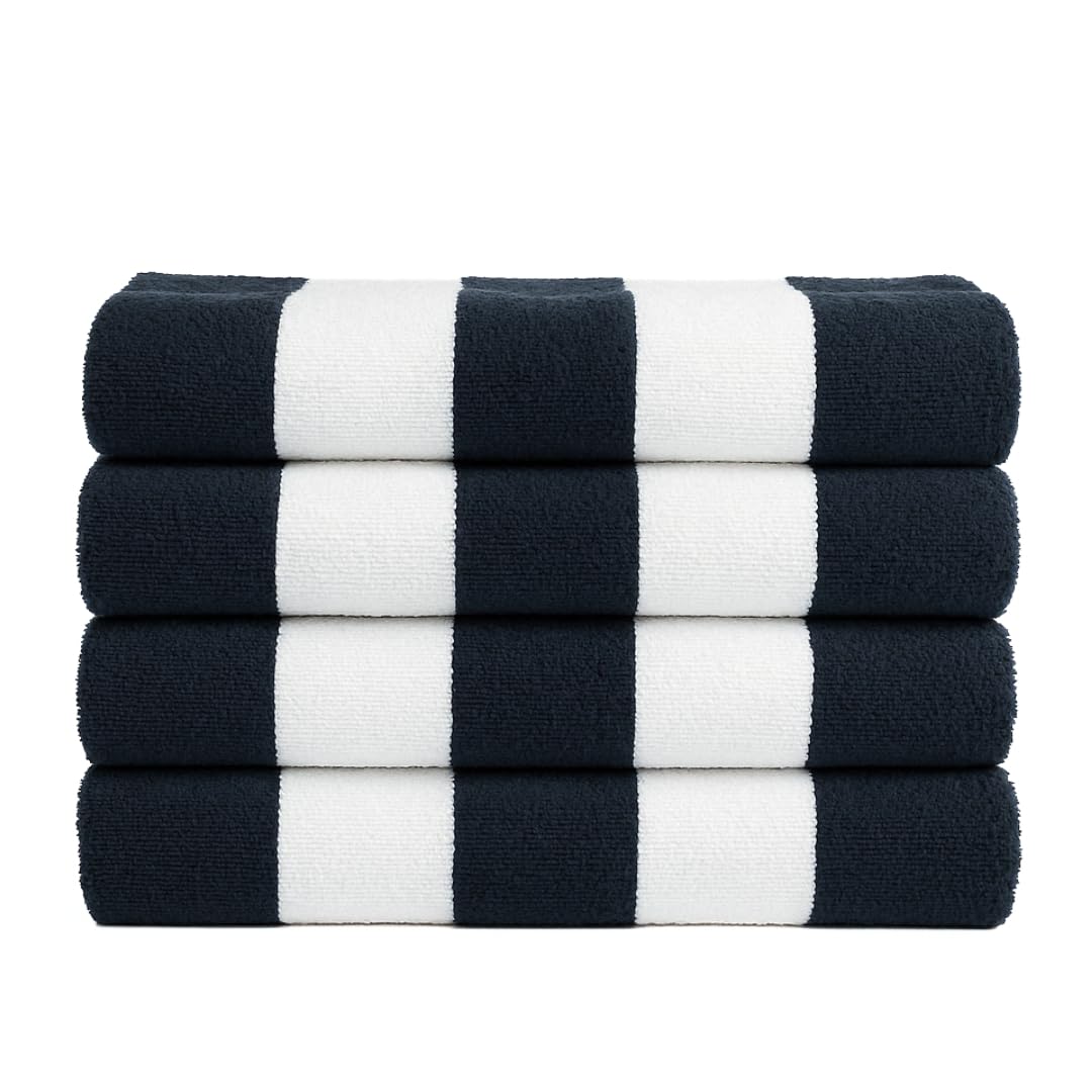 Photo 1 of Salt Earth Cotton Striped Beach Cabana Towel, 4 Pack - 30"x60" Quick Dry Towels, Pool Essentials, Travel, Gym & Bathroom Towels, Oversized Beach Vacation Essentials (Navy Blue)