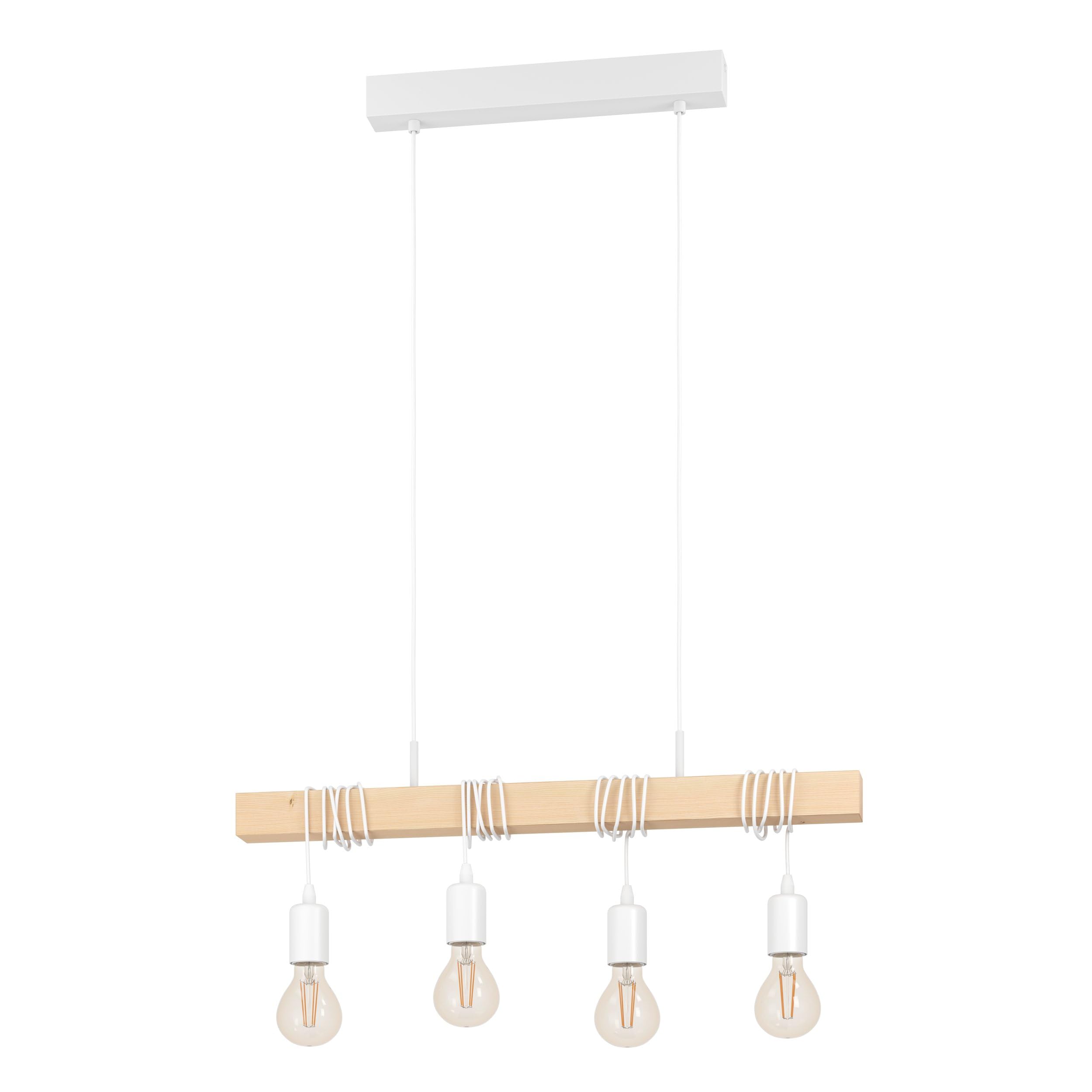 EGLO Townshend Pendant Lamp, 4 Bulbs Vintage Pendant Light in Industrial Design, Retro Hanging Lamp Made of Steel and Wood, Colour: White, Brown, Socket: E27