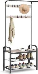 VASAGLE Coat Rack 4-in-1 with Shoe Storage Bench Hallway Organizer Greige Black