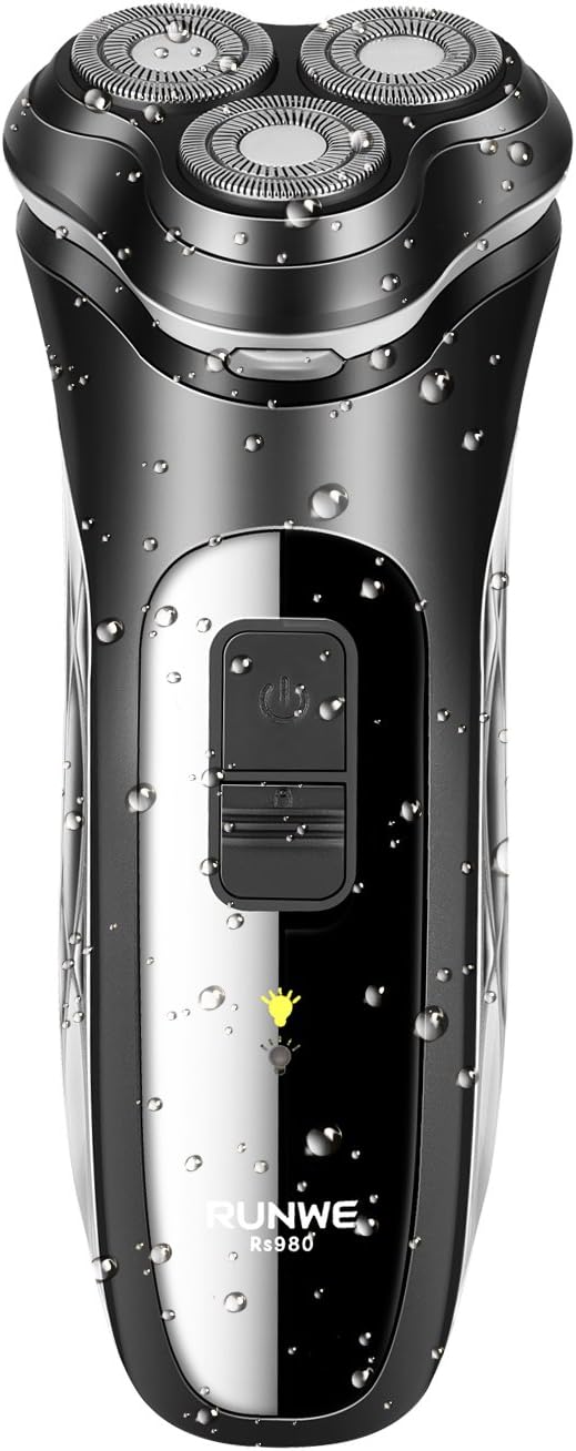 RUNWE Men's Rechargeable Rotary Cordless Shaver Men's Electric Razor Beard Trimmer Fully Waterproof