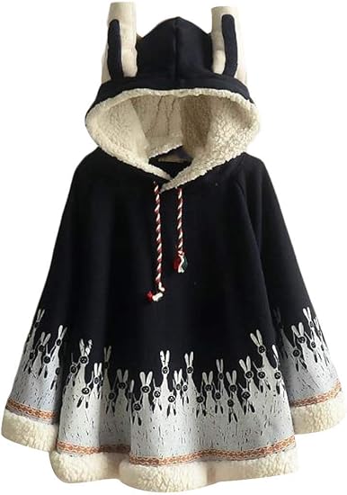 Amazon Smallwin 女性のアウトドアケープポンチョウサギ耳暖かいフリースかわいいジャケットコート Beige One Size コート ジャケット 通販