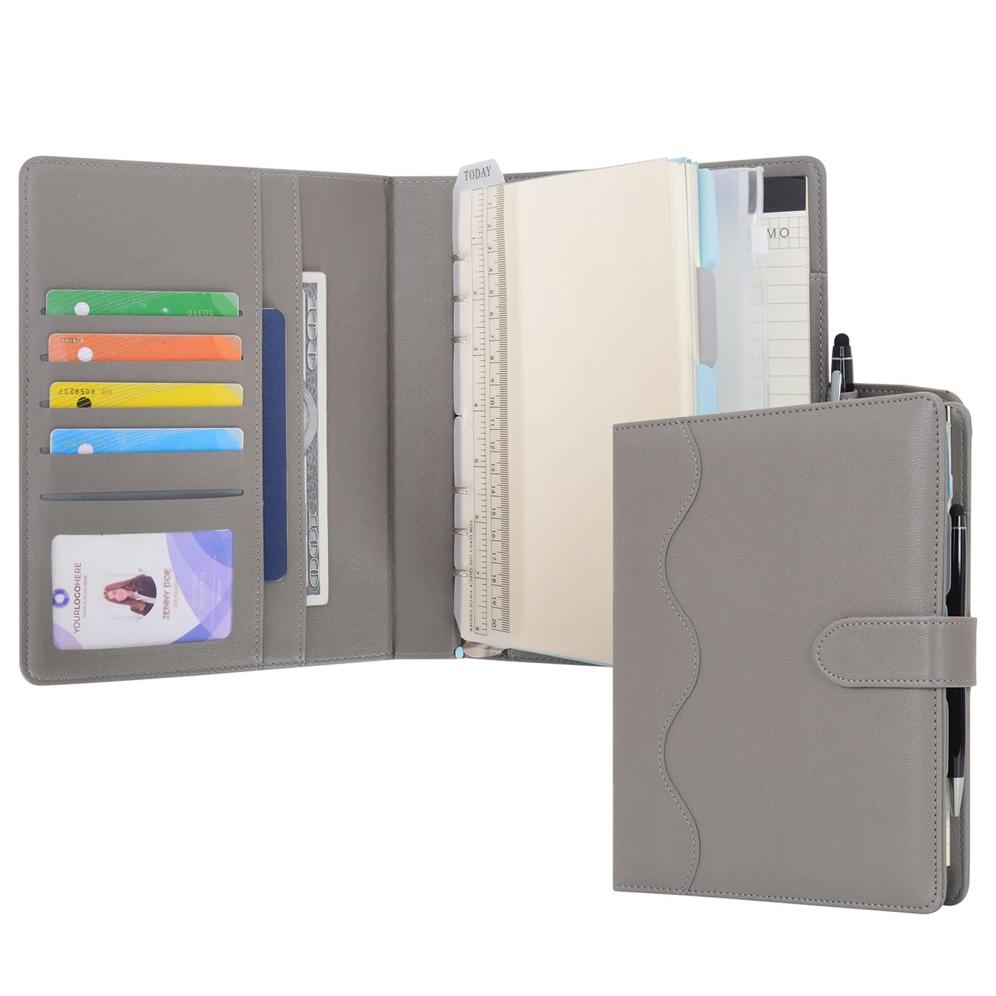 WASON A5 Diary Leather PU Lined Notebook Refillable Paper Journal, Removable Ring Binder Portfolio with Clipboard Writing Notepad and Pen for Travel Business School Agenda Organizer (Grey) — image 1