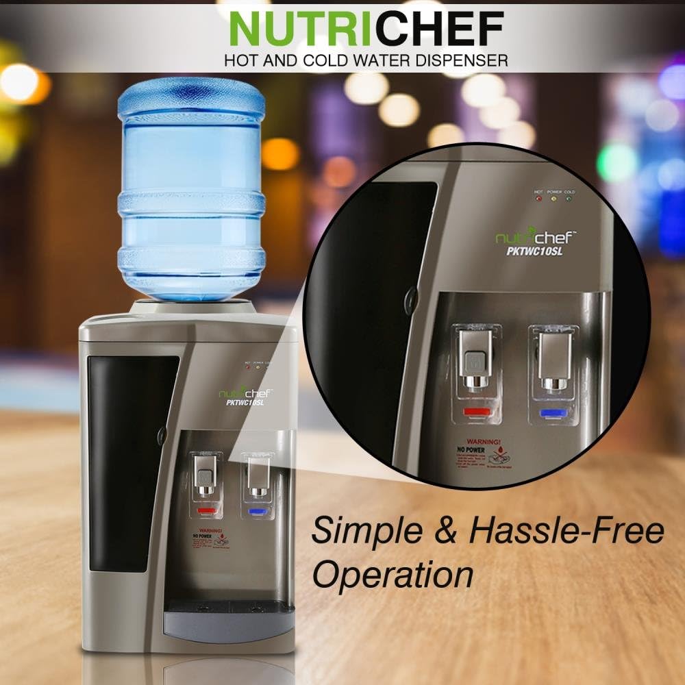 Nutrichef Countertop Water Cooler Dispenser - Hot & Cold Water, with Child Safety Lock, Black-Chrome: Kitchen & Dining