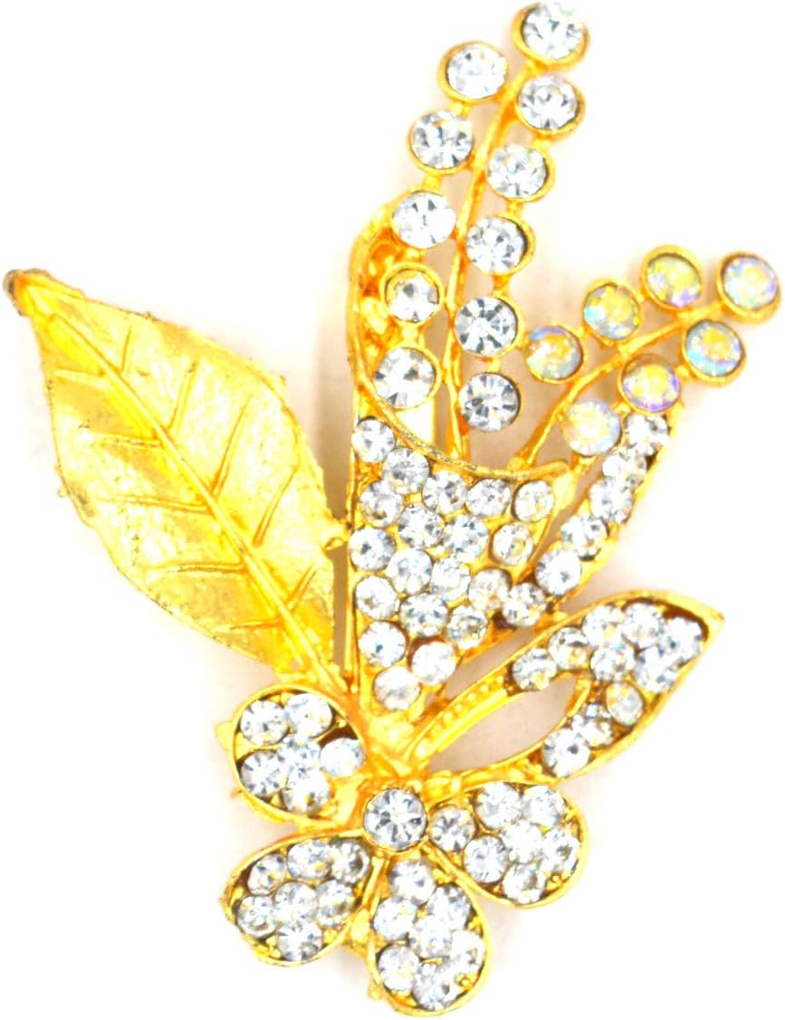 Designer Rhinestone Studded, Leaf and Bouquet Design Pin/Brooch for Women/Men's Genuine Stylish Pin Brooch On Blazer Coat
