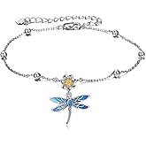 YAFEINI Dragonfly Ankle Bracelets Jewelry Christmas Gifts for Women Sterling Silver Dragonfly Flower Anklet Chain Link Anklets with 2.5 inchs Extension Chain
