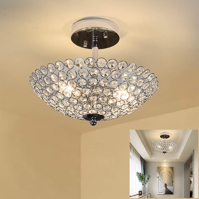 DLLT - Lámpara de techo de cristal con 2 luces, montaje semiempotrado