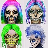 Cosplay Face Tattoos, Day of the Death Skull Temporary Face Gems Jewels Tattoos, Rhinestone Ghost Bride Jade Face Jewels Tattoo Stickers