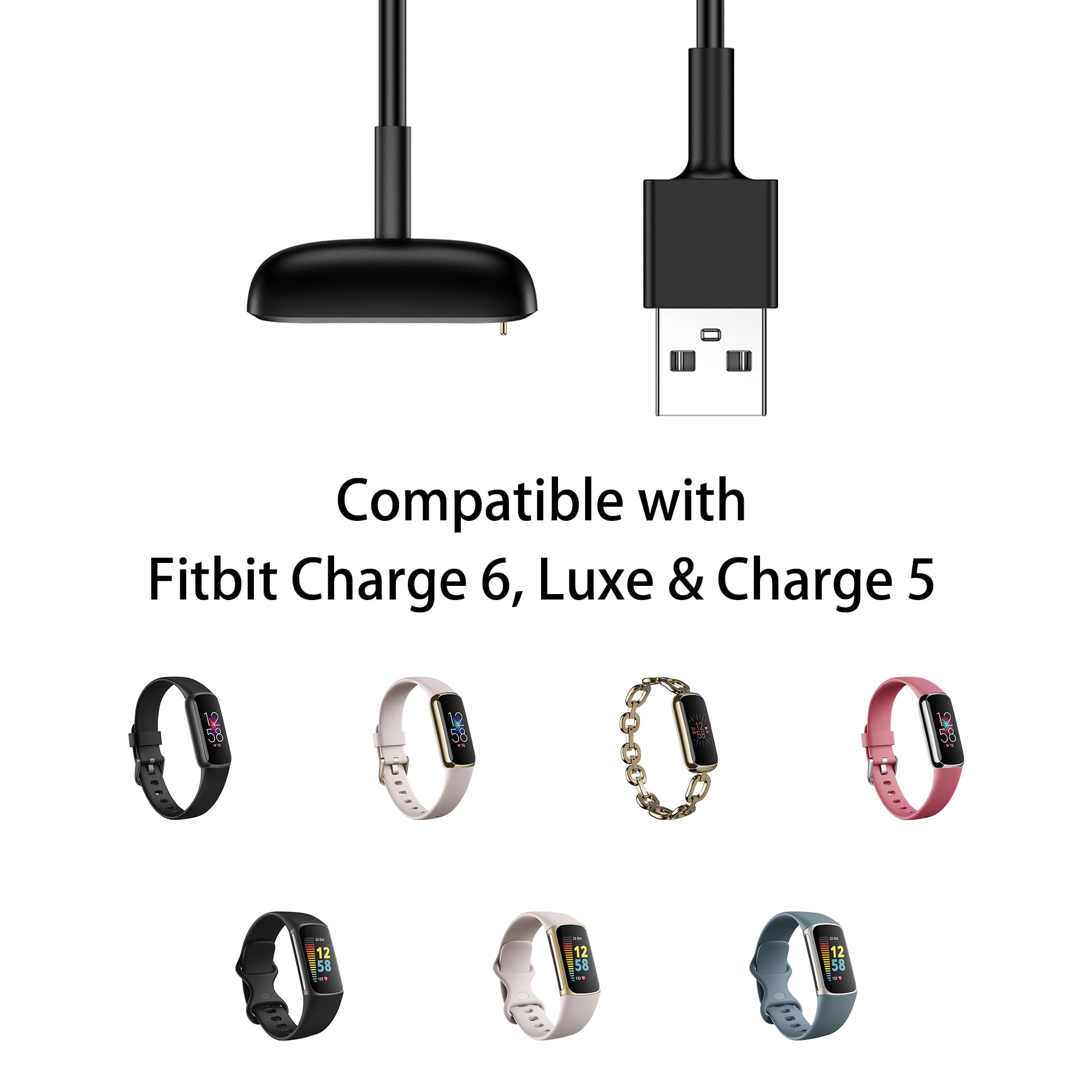 Charger Cable Replacement for Fitbit Charge 6/Charge 5/Luxe Smartwatch (3.3Ft/2 Pack)
