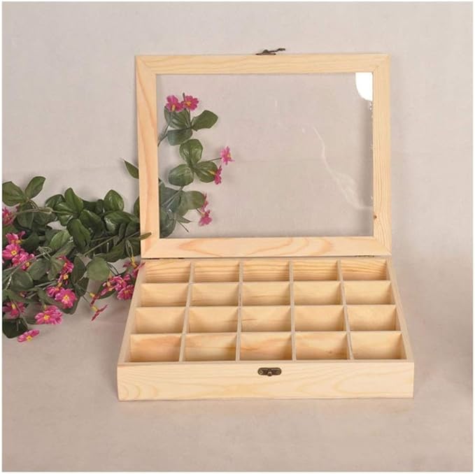 FJH Caja de almacenamiento de té de madera con 9 compartimentos y