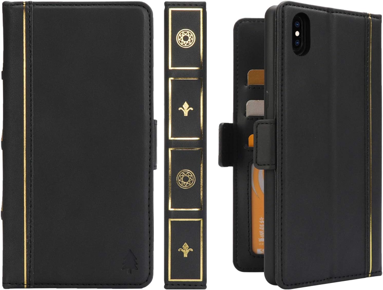 iPhone Xs MAX Wallet Case Magnetic Detachable Slim-Case [Detachable 2 in1 Cover], Book Luxury Vegan iPhone Xs MAX Case Leather Protection Shock Absorption (Black, XS MAX)