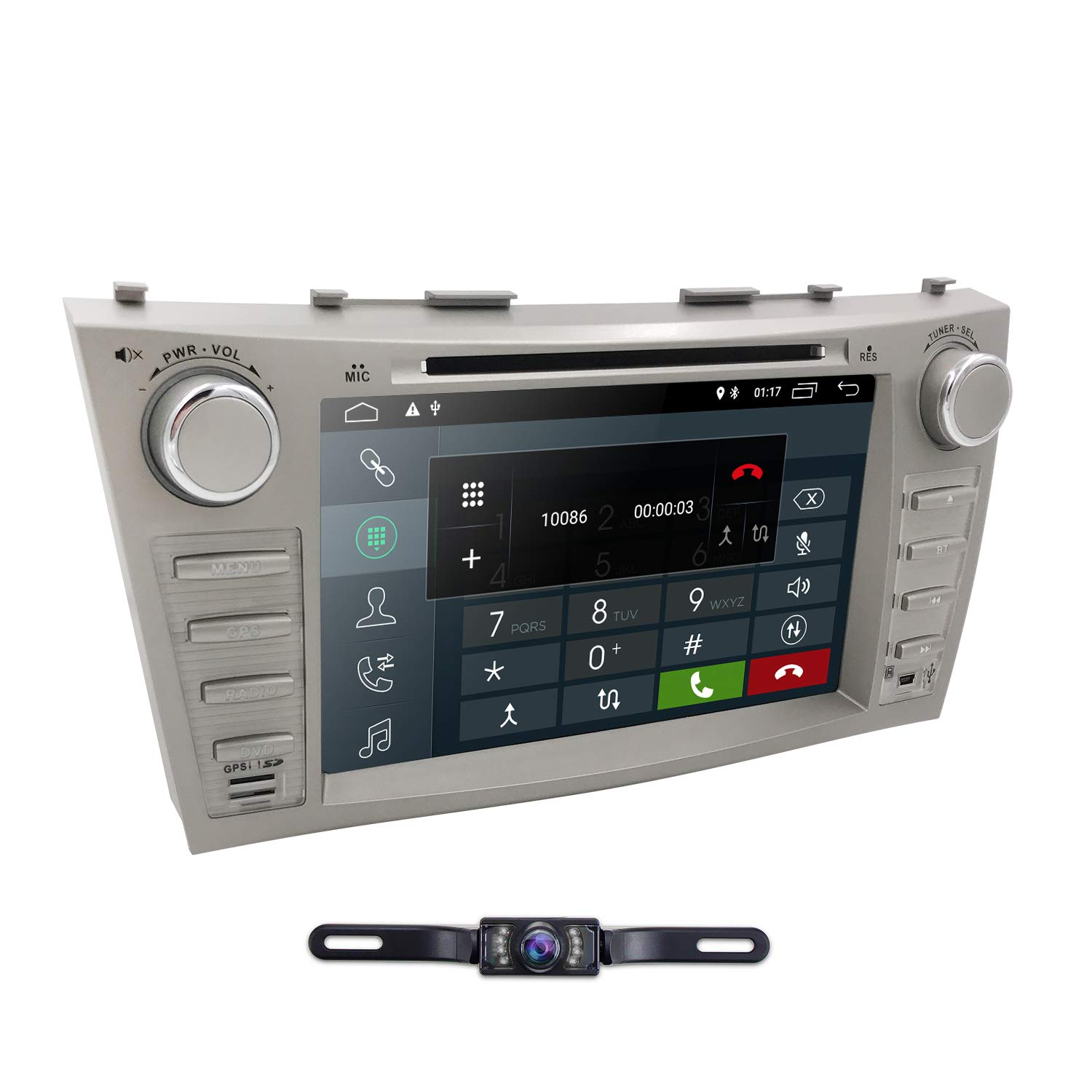 Hizpo Car DVD Player for Toyota Camry 2007 2008 2009 2010 2011 Android 8.1 Quad Core 8 Inch Screen GPS Navi BT Radio RDS DTV AUX USB Android/iPhone Mirrorlink SWC Rearview Camera USA Map