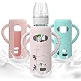 3 PCS Silicone Sleeves for Dr. Brown's Glass Baby Bottles, Compatible with Dr. Brown's Bottles (8 oz), Anti-Drop Glass Baby Bottles Sleeves with Handles, Heat-Insulating and Easy to Clean