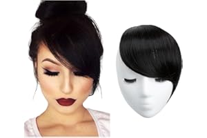 SARLA Side Hair Bangs Clip in Off Black One Piece Straight Synthetic Bangs Extension for Women