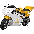 Sxvbdway 49cc 2 Stroke Pocket Bike Mini Motorcycle for Adults Kids Gas Motorbike With Strong Dual Brake, Racing Max Speed 20Mph, Dual Headlights White & Yellow