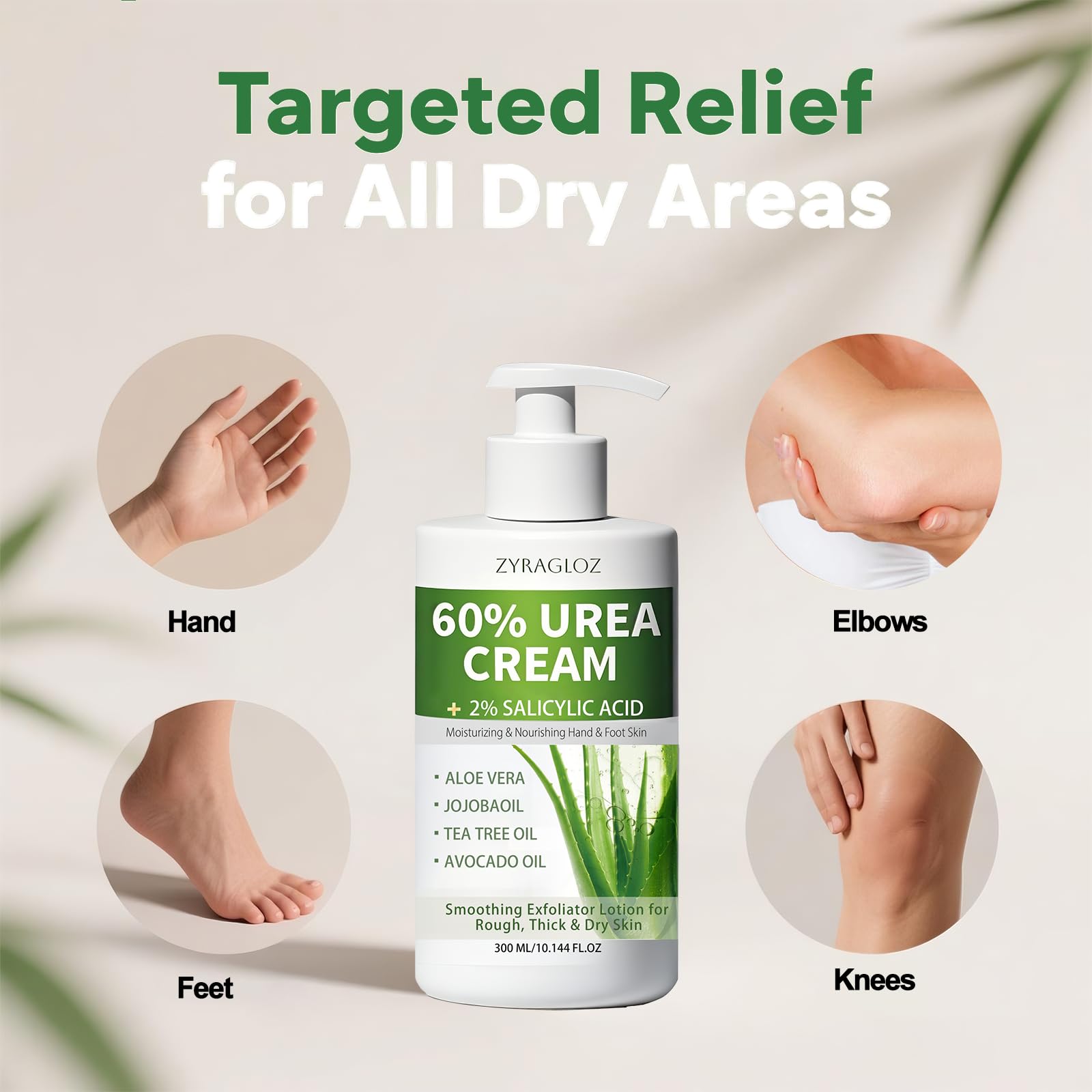 60% Urea Cream with 2% Salicylic Acid, Urea Cream 60 Percent for Feet & Hands, Maximum Strength Moisturizer Foot Lotion for Dry Cracked Heels Feet Knees Elbows Hands, Callus Remover, 10.1 fl oz