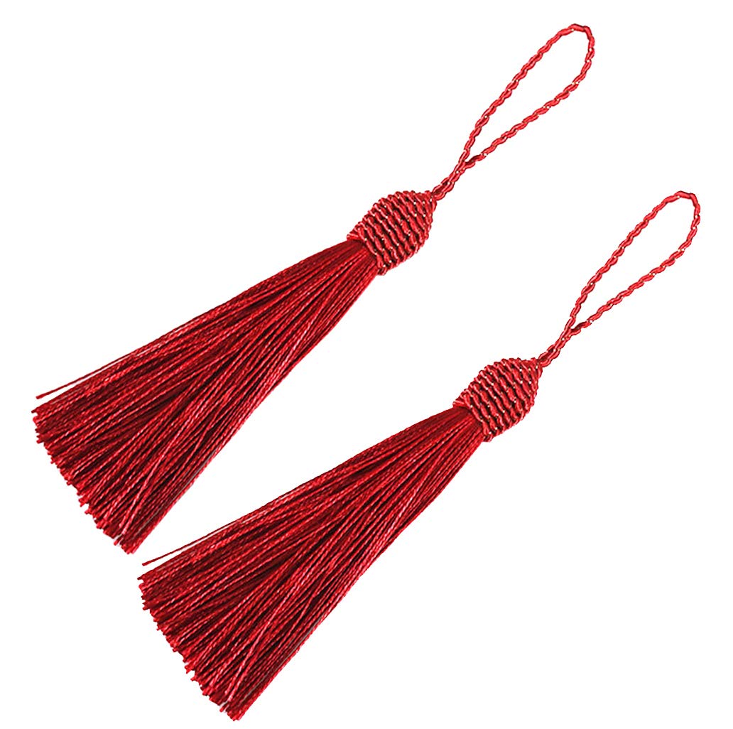20pcs 15.5cm/6 Inches Silky Floss Bookmark Tassels with 2-Inch Cord Loop and Small Chinese Knot for Jewelry Making, Souvenir, Bookmarks, DIY Craft Accessory (Wine Red)