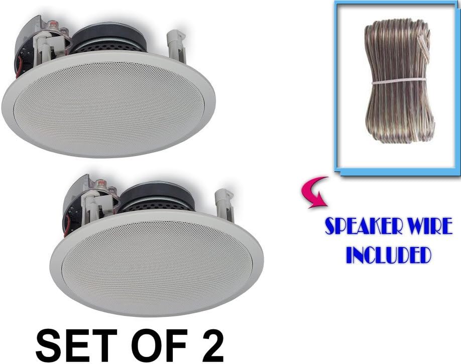 Yamaha Custom Easy-to-install In-Ceiling Flush Mount 2-Way 120 watts Natural Sound Speaker Set (Pair of 2) with 1" Tweeters & 8" Woofer + 100 feet of Oxygen-Free Copper Speaker Wire