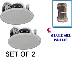 Yamaha Custom Easy-to-install In-Ceiling Flush Mount 2-Way 120 watts Natural Sound Speaker Set (Pair of 2) with 1" Tweeters & 8" Woofer + 100 feet of Oxygen-Free Copper Speaker Wire