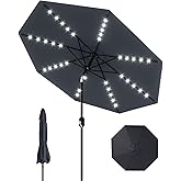 GarveeLife Patio Umbrella with Lights, 8 Ribs Outdoor Market Table Umbrella for Pool, Deck, Backyard (Gray, 10 ft)