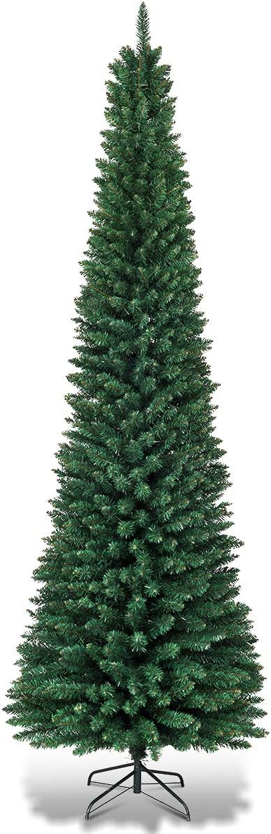 Trees - Goplus 7FT Pencil Christmas Tree, Artificial Slim Christmas Tree, 700 Branch Tips, Premium PVC Needles, with Sturdy Metal Stand, Unlit Christmas Tree for Home, Office, Shops, and Hotels