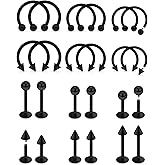 Dyknasz Lip Rings Internally Threaded Surgical Steel Lip Piercing Jewelry Variety of Sizes Horseshoe Rings Nose Septum Horseshoe Hoop Snake Bite Piercing Jewelry for Women Men 14G 16G