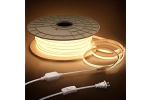 Samsion 120V Led Rope Lights Outdoor Waterproof 150FT 3000K Flexible COB Led Strip Lights with Switch Plug In 288Leds/M Warm White High Density Dotless Led Lights for Patio Garden Deck Christmas Decor