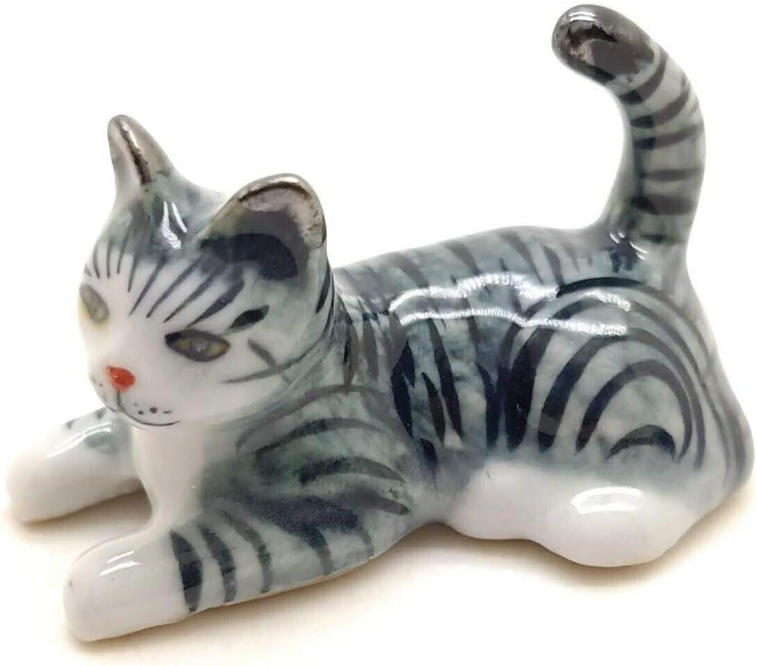 Grandroomchic Animal Miniature Handmade Porcelain Statue Cat Kitten Figurine Collectibles Gift