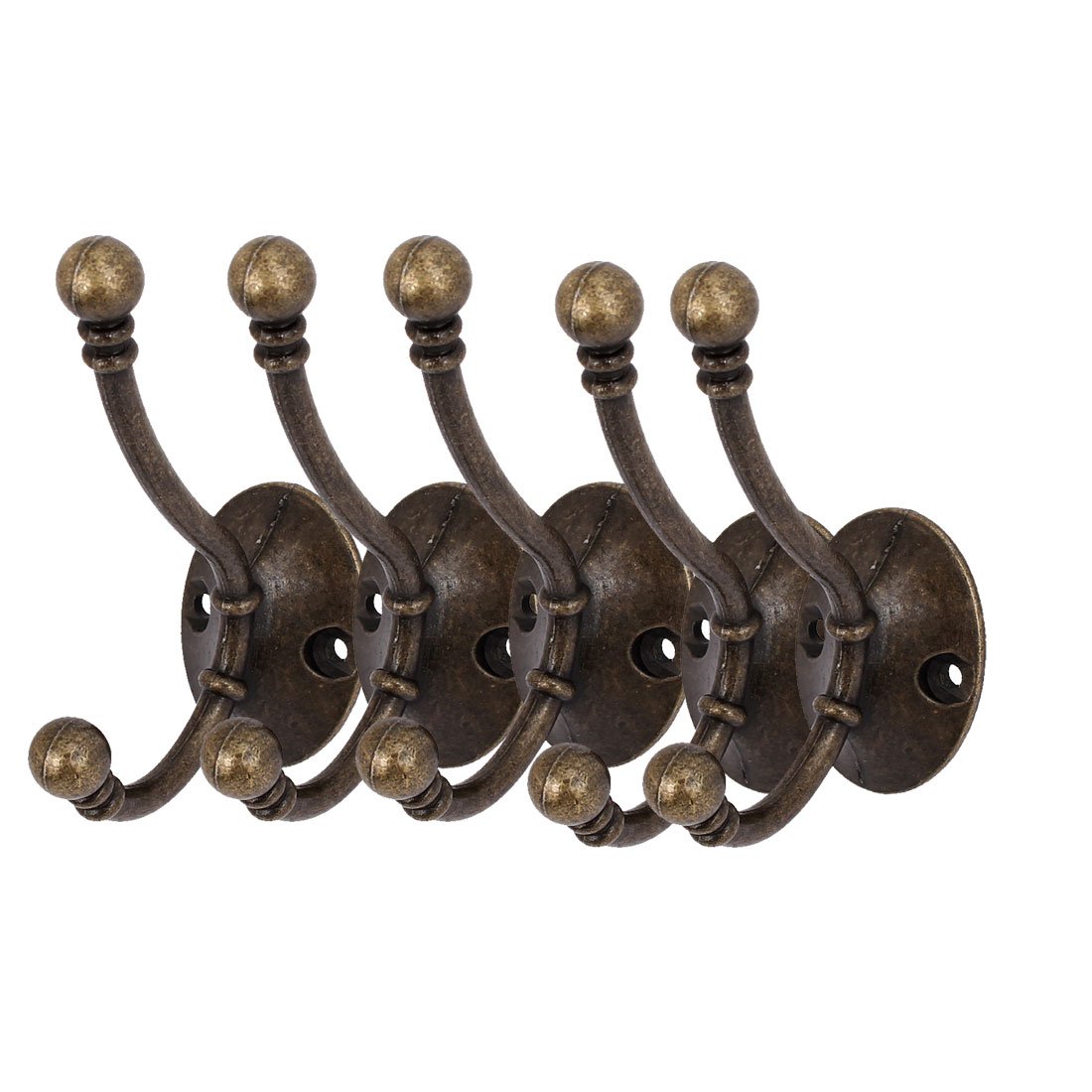 sourcing map Door Hallway Bathroom Screw Mounted Metal Wall Hooks Bronze Tone 5 Pcs