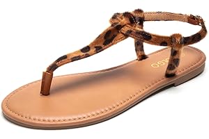 Colgo Thong Flat Sandals, Casual T Strap Dress Sandals, Adjustable Ankle Buckle Dress Thong Sandals with Strappy for Women Summer Wedding