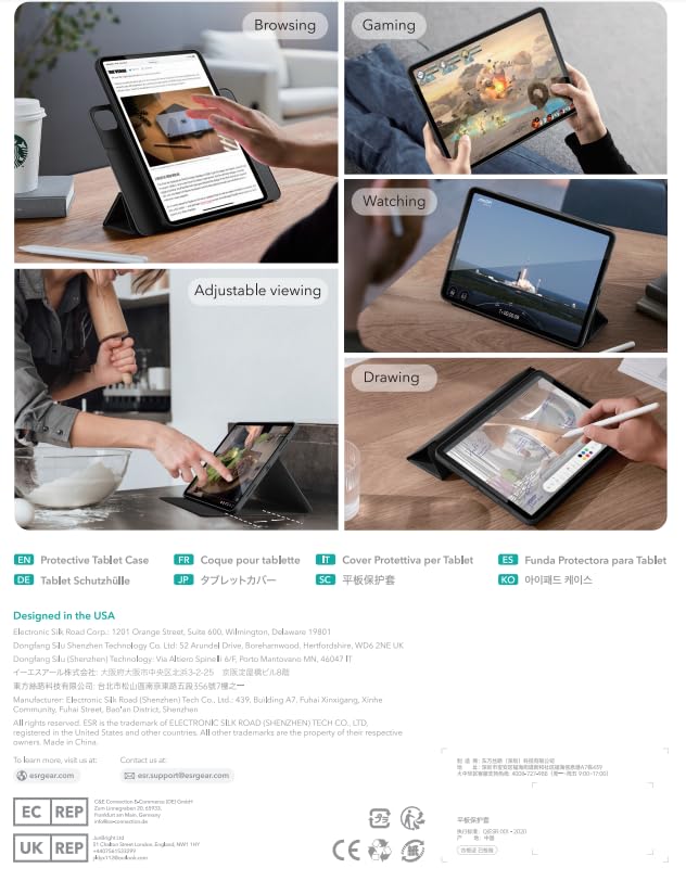 ESR for iPad Air 11 Inch Case M3/M2 (2025/2024), iPad Air 5th/4th Gen Case (2022/2020) 10.9 Inch with Pencil Holder, Removable Magnetic Cover, Vertical Stand, Rebound 360 Series, Black