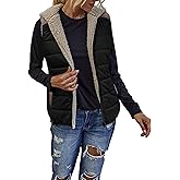 Womens Sherpa Fleece Full Zip Reversible Vest Warm Color Block Hoodie Outwear with Pocket