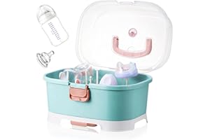 SERLIUM Baby Bottle Holder, Portable Large Capacity Toddler Bottles Storage Box with Lid Cover Anti-Dust Protection and Cutlery Storage Baby Bottle Drying Rack for Baby at Home Kitchen Travel Outdoors(1#)