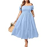 Pinup Fashion Plus Size Summer Dresses - Off Shoulder Casual Graduation Baby Shower Long Sun Dress with Pockets