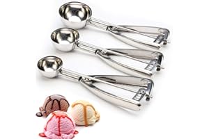YEFAF 3PCS Stainless Steel Ice Cream Scoop Set - Small (1.57 Inch), Medium (1.96 Inch), Large (2.36 Inch) - Silver