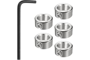 HARFINGTON 5pcs 10mm Drill Stop Collar Set Depth Stop, Adjustable High Speed Steel Drilling Limit Ring, Nickel Coated Surface Dowel Shaft Chuck Positioner with Hex Wrench Silver