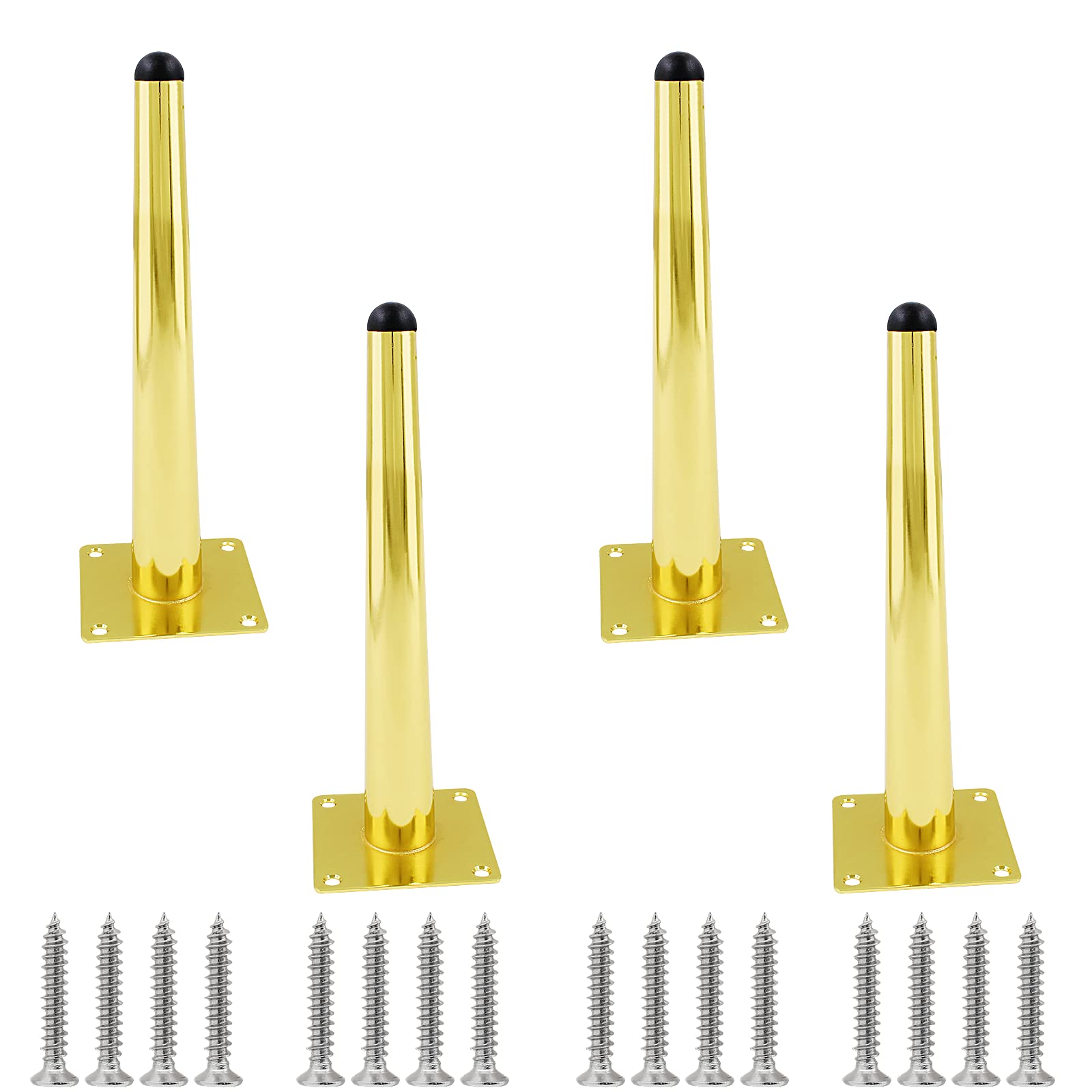 Cjueiom 8 Inch / 20cm Straight Furniture Legs Gold Sofa Set of 4, Mid-Century Couch Heavy Duty Coffee Table Legs, Tapered Chair Feet Metal Cabinet Replacement for Cupboard Ottoman (CJ165)