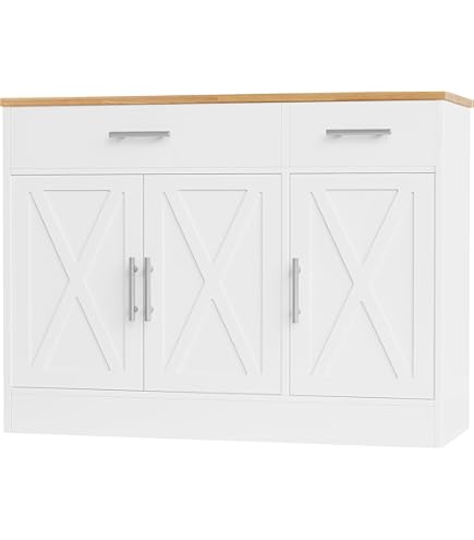 Buffet Sideboard, Metal Storage Cabinet With Translucent PC Board Doors Wooden Tabletop Two Color Handles Cabinet Kitchen Living Room Bar Rustic Brown Blac Buffet Sideboard, Metal Storage Cabinet With Translucent PC Board Doors Wooden Tabletop Two Color Handles Cabinet Kitchen Living Room Bar Rustic Brown Blac