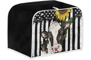 Doojoayie Black American Flag,Cow and Sunflower 2 Slice Toaster Cover Kitchen Small Appliance Covers- Stain Resistant - Washable