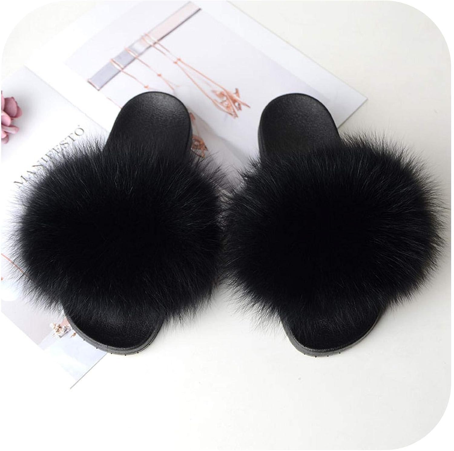 fluffy black shoes