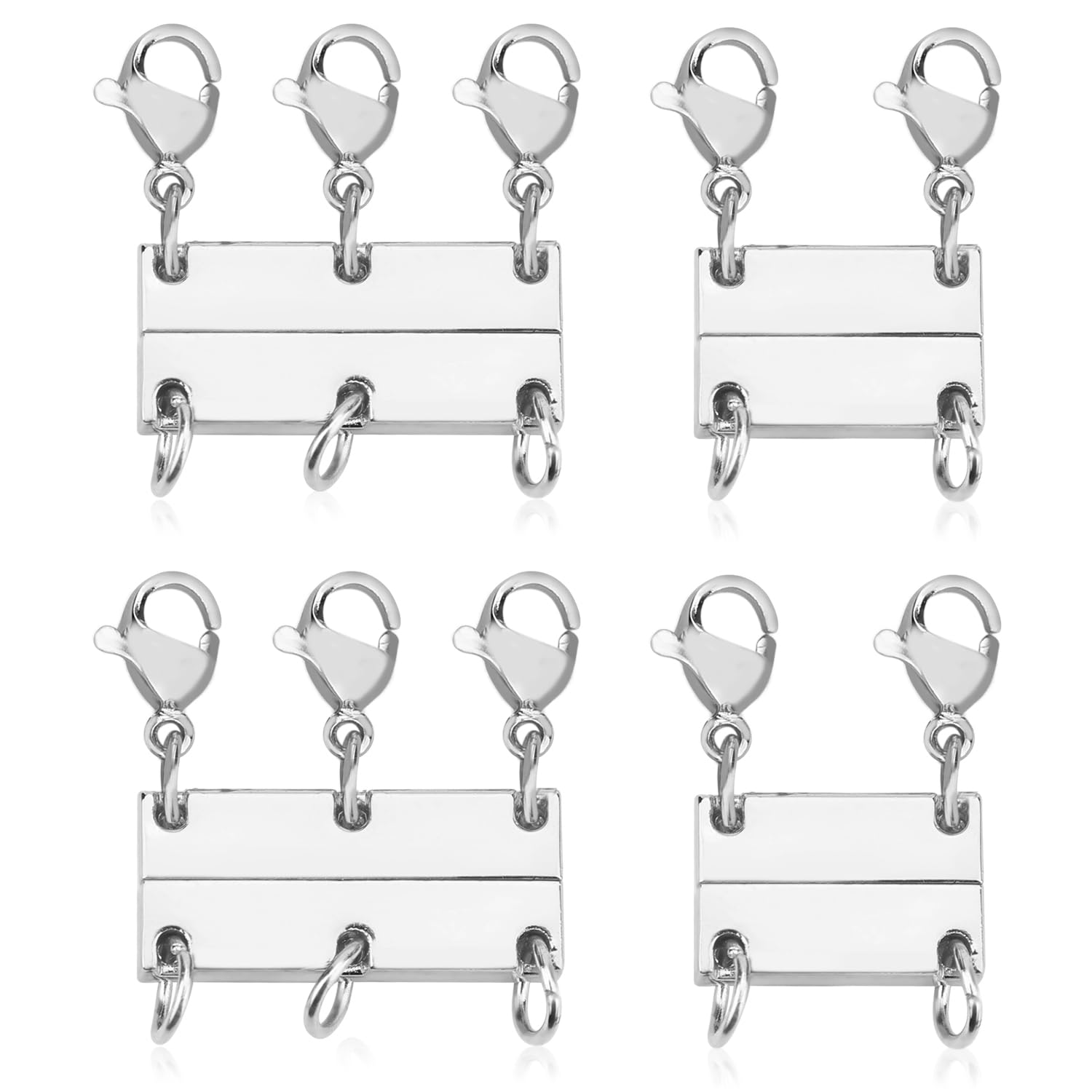 Magnetic Necklace Clasp, Multi Separator for Layering Shiny Fashionable Chains - Stackable Layered Look (Silver)