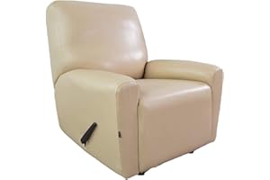 Easy-Going PU Leather Recliner slipcovers, Waterproof Stretch Sofa Covers, 4 Pieces Stretch Furniture Protector, Anti-Slip Elastic Strap Shield Pets Kids Children Cats Dogs (Recliner, Beige)