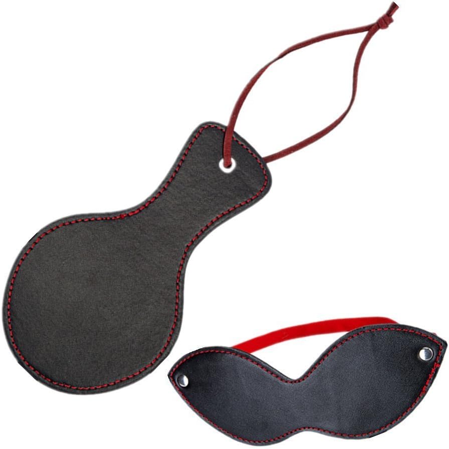 Gopen Eye Mask Blindfold with Hand Slapper Leather Spanking Paddle Black