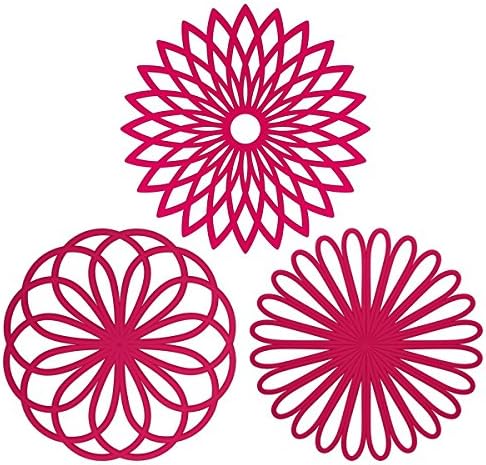 Silicone Multi-Use Flower Trivet Pot Holder Mat Jar Opener and Garlic Peeler(set of 3 Pack) Insulated Flexible Durable Non Slip Hot Pads and Coasters (Red)