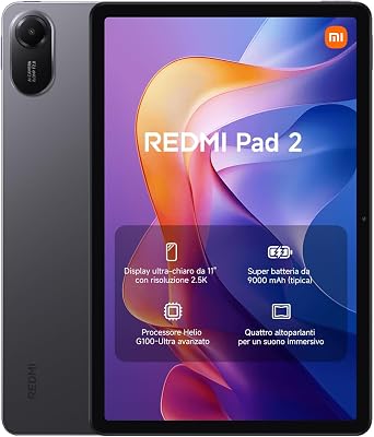 REDMI Pad 2, Tablet 4+256GB, Gray, Display 11" Ultra-Chiaro 2.5K