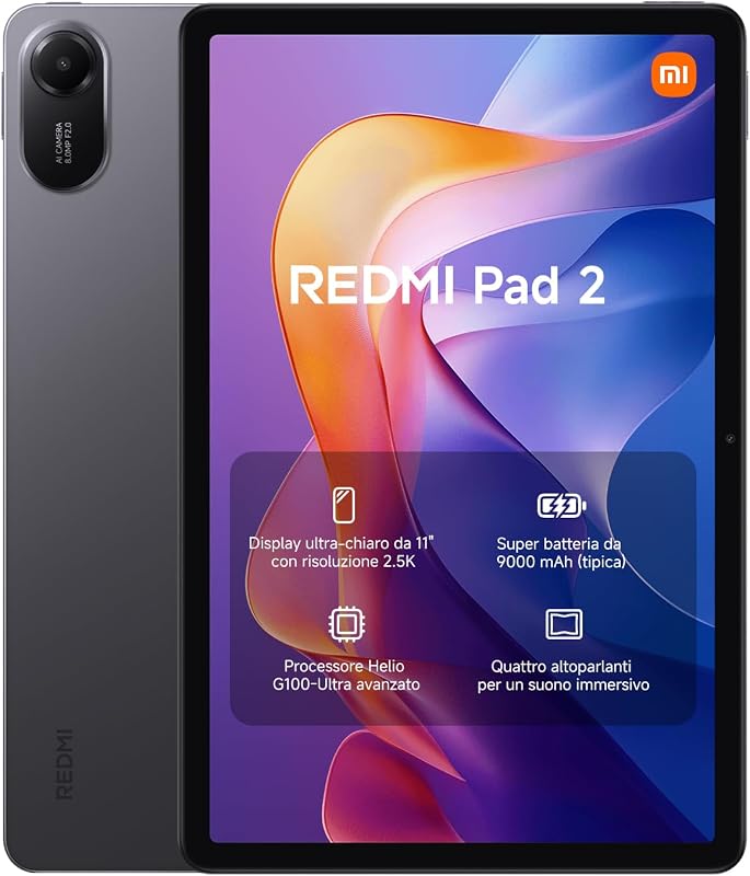 REDMI Pad 2, Tablet 4+256GB, Gray, Display 11" Ultra-Chiaro 2.5K