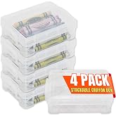 1InTheOffice Crayon Box, Stackable Clear (4 Pack.) | Clear Crayon Container with Snap Lid, Stackable Plastic Pencil Box Holder for Classroom, Desk and Kids, 3.5 x 4.75 x 1.5 In