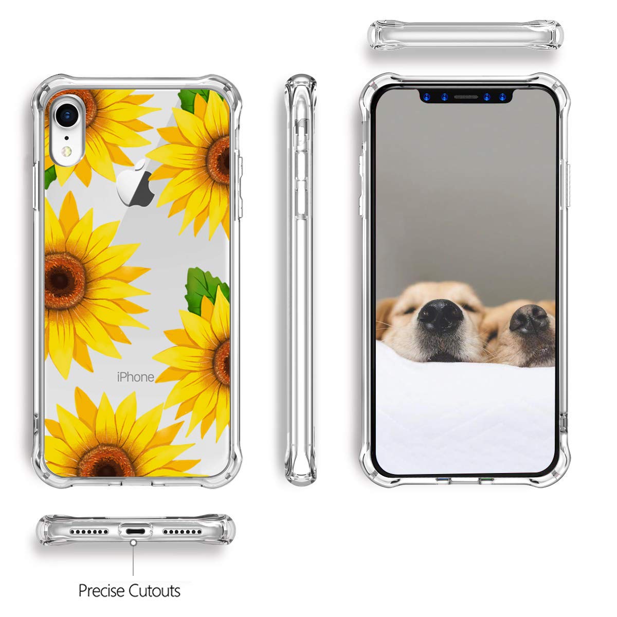 RicHyun Sunflower Case for iPhone XR, Clear Floral Pattern Soft Flexible TPU Shockproof Bumper Case for iPhone XR 2018
