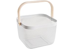 SANHSEHOME Metal Mesh Steel Basket Garden Harvest Basket for Gathering Vegetables Square Wire Basket with Handle Storage Organizer Multi-functional Fruit Basket for Kitchen Garden Picnic(White)