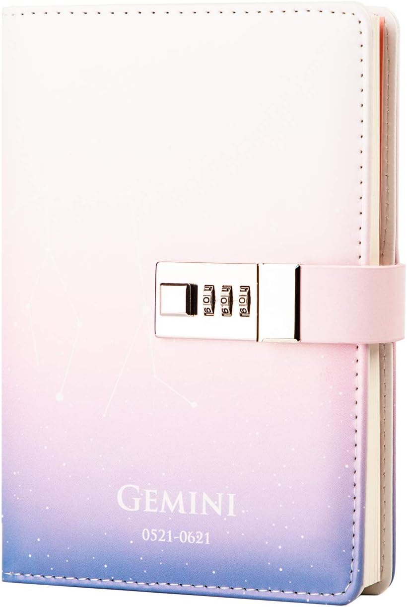 Lock Diary Leather Journal Writing Notebook Planner Organizer Starry Sky Constellation Personal Diary Gemini